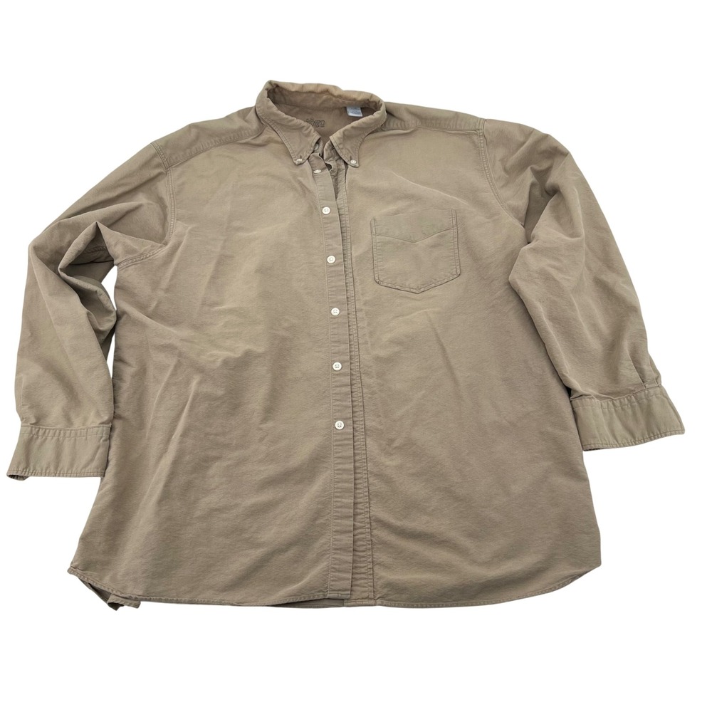 Togo Mens Long Sleeve Button Down Shirt Khaki‎ Cotton Size L G Casual